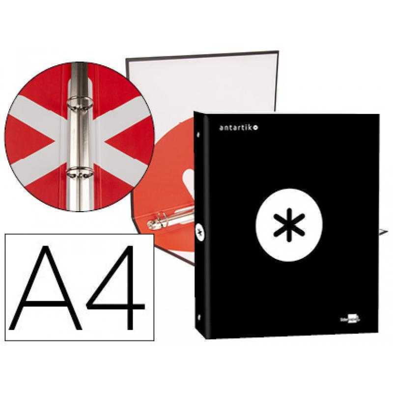 Carpeta antartik a4 forrada 4 anillas 25 mm redondas color negro