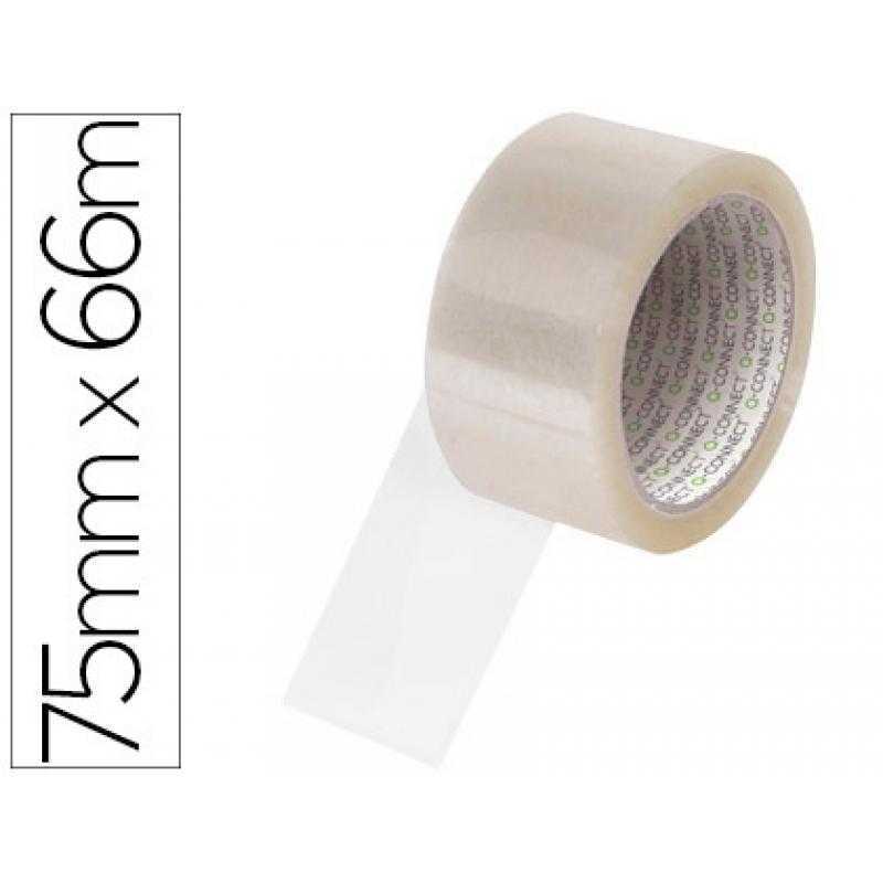 Cinta adhesiva q-connect polipropileno transparente 66 mt x 75 mm para embalaje