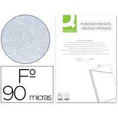 Funda q-connect corte oblicuo 290x195 mm cristal 4 taladros pvc 90 mc caja de 100 unidades