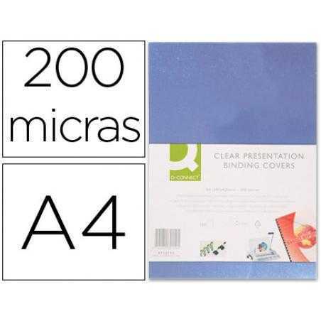Tapa de encuadernacion q-connect pvc din a4 incolora 200 mc paquete de 100 unidades