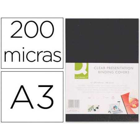 Tapa de encuadernacion q-connect pvc din a3 opaca negra 200 mc caja de 100 unidades