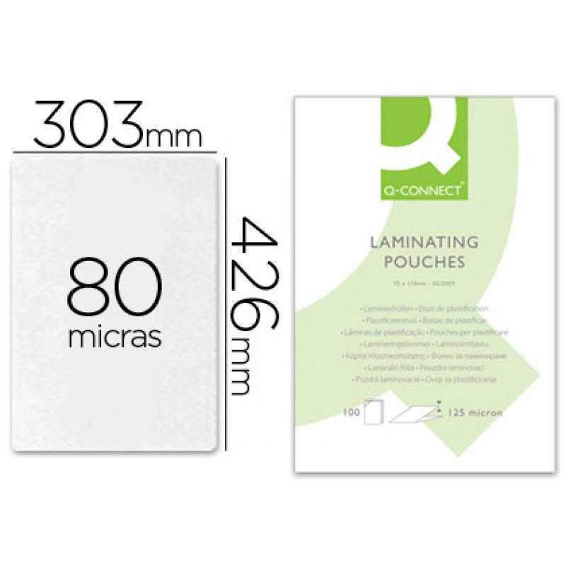 Bolsa de plastificar q-connect 303 x 426 mm 80 mc din a3 caja de 100 unidades