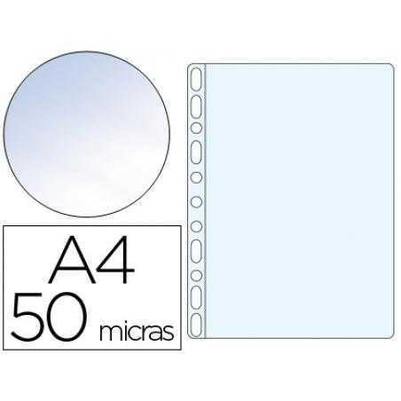 Funda multitaladro q-connect din a4 50 mc cristal caja de 100 unidades