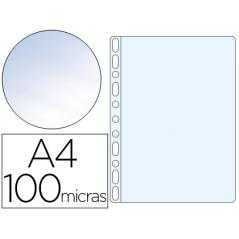 Funda multitaladro q-connect din a4 100 mc cristal caja de 100 unidades