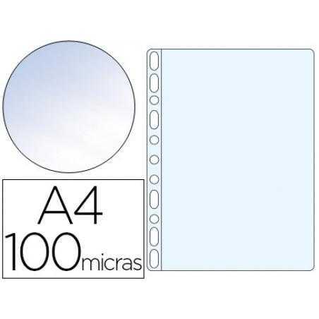 Funda multitaladro q-connect din a4 100 mc cristal caja de 100 unidades