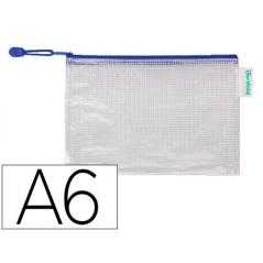 Bolsa multiusos tarifold pvc din a6 apertura superior con cremallera portaboligrafo y correa azul