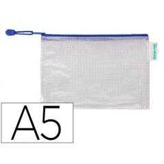 Bolsa multiusos tarifold pvc din a5 apertura superior con cremallera portaboligrafo y correa azul