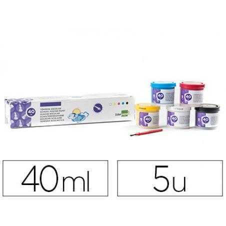 Tempera liderpapel escolar 40 ml caja 5 colores surtidos + pincel