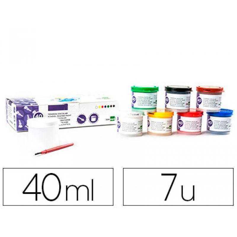 Tempera liderpapel escolar 40 ml caja 7 colores surtidos + pincel
