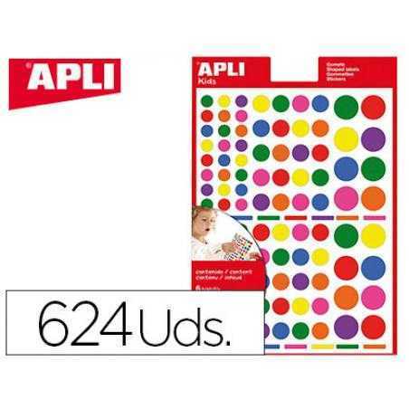 Gomets apli autoadhesivo circulo multicolor blister de 6 hojas