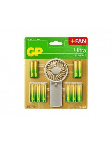 Pila gp ultra alcalina blister de 12 unidades aa + 12 unidades aaa + ventilador de mano