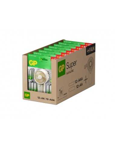 Pila gp ultra alcalina blister de 12 unidades aa + 12 unidades aaa + ventilador de mano