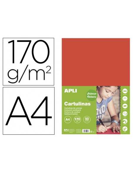 Cartulina apli din a4 170g/m2 rojo paquete de 50 hojas