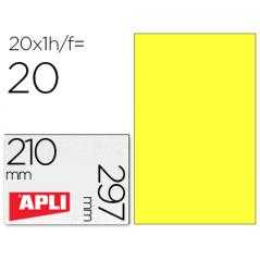 Etiqueta adhesiva apli 02878 tamaño 210x297 mm para láser fotocopiadora ink-jet caja con20 hojas din a4 amarillo