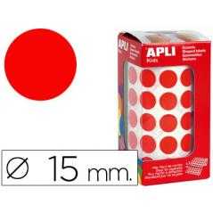 Gomets autoadhesivos circulares 15 mm rojo en rollo con 2832 unidades