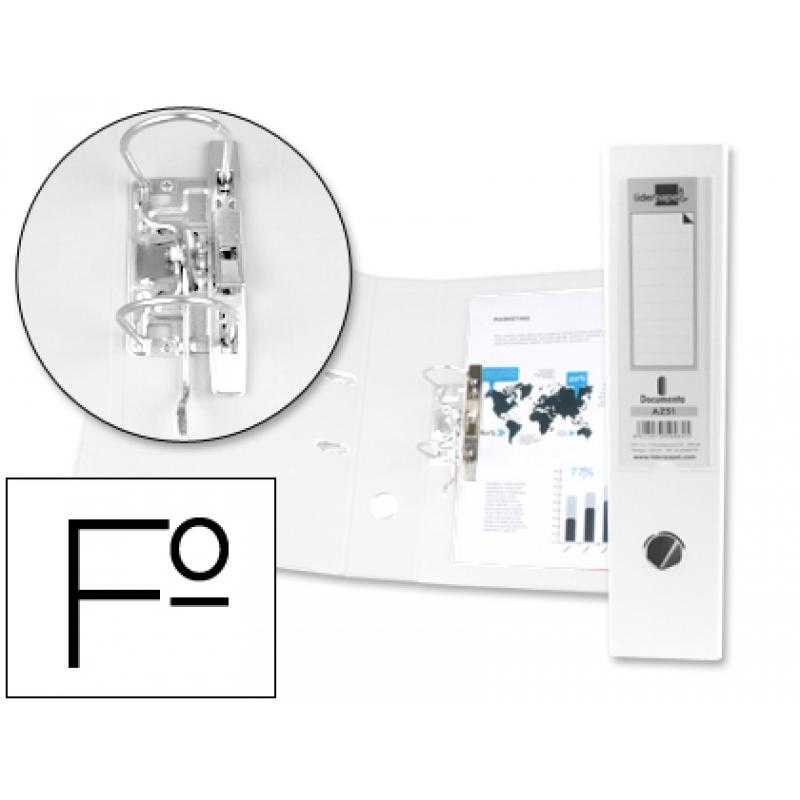 Archivador de palanca liderpapel folio documenta forrado pvc con rado lomo 75mm blanco con compresor