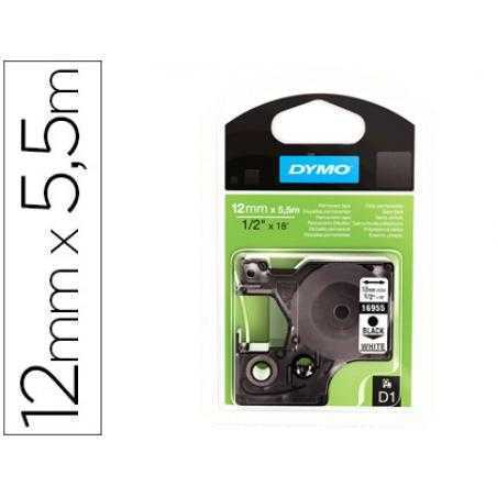 Cinta dymo negro blanco 12mm x 5,5 mt d1 polyester adhesivo permanente