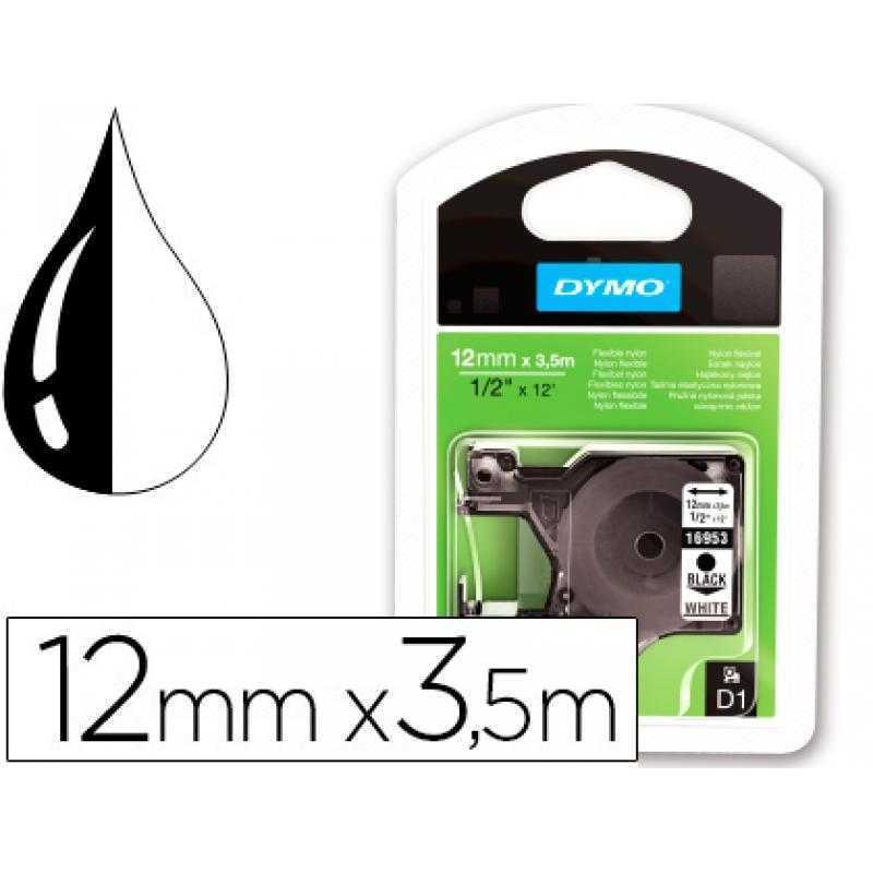 Cinta dymo negro blanco 12mm x3,5 mt d1 nylon