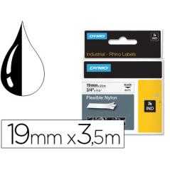 Cinta dymo rhino nylon flexible blanco -negro 19mmx 3,5 mt tape label