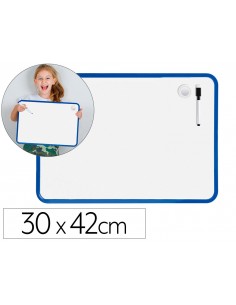 Pizarra blanca liderpapel 30x42 cm magnetica doble cara lisa con rotulador iman y borrador