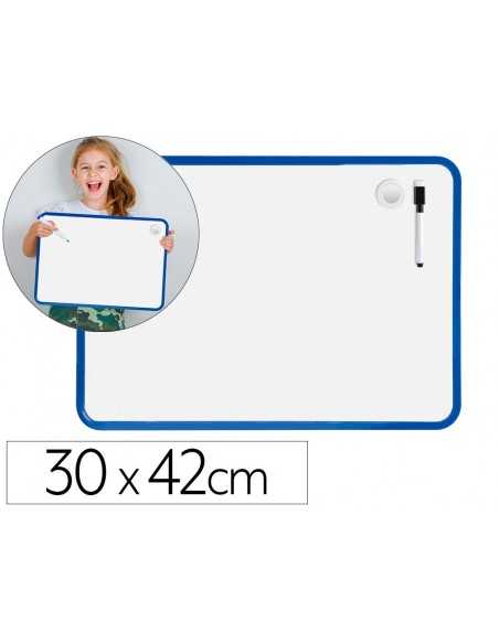 Pizarra blanca liderpapel 30x42 cm magnetica doble cara lisa con rotulador iman y borrador