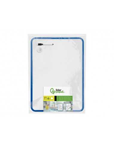 Pizarra blanca liderpapel 30x42 cm magnetica doble cara lisa con rotulador iman y borrador
