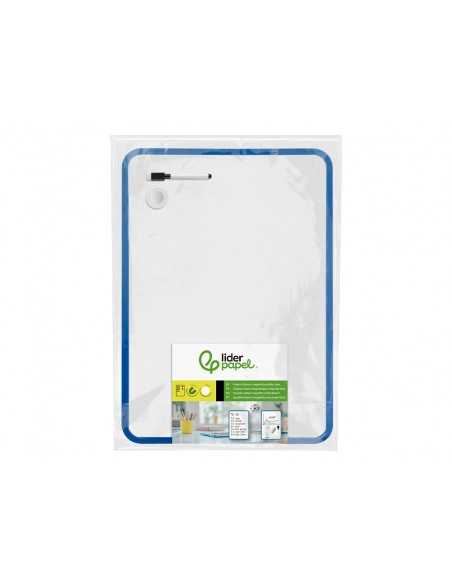 Pizarra blanca liderpapel 30x42 cm magnetica doble cara lisa con rotulador iman y borrador