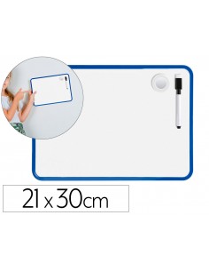 Pizarra blanca liderpapel 21x30 cm magnetica doble cara lisa con rotulador iman y borrador