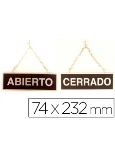 Letrero de aluminio serigrafiado abierto y cerrado con cadena y ventosa para colgar 232x74 mm