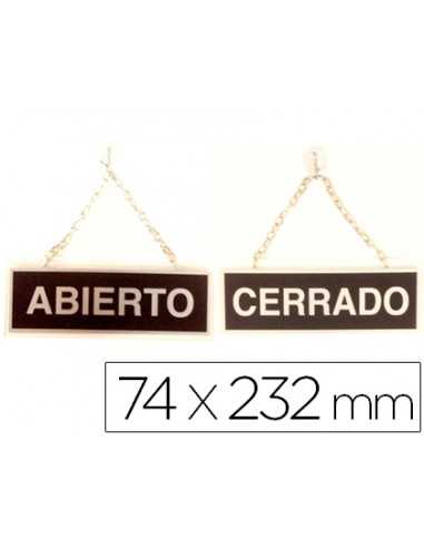 Letrero de aluminio serigrafiado abierto y cerrado con cadena y ventosa para colgar 232x74 mm