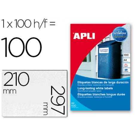 Etiquetas adhesivas apli 12121 tamaño 210x297 mm poliéster resistente a la interperie impresión láser