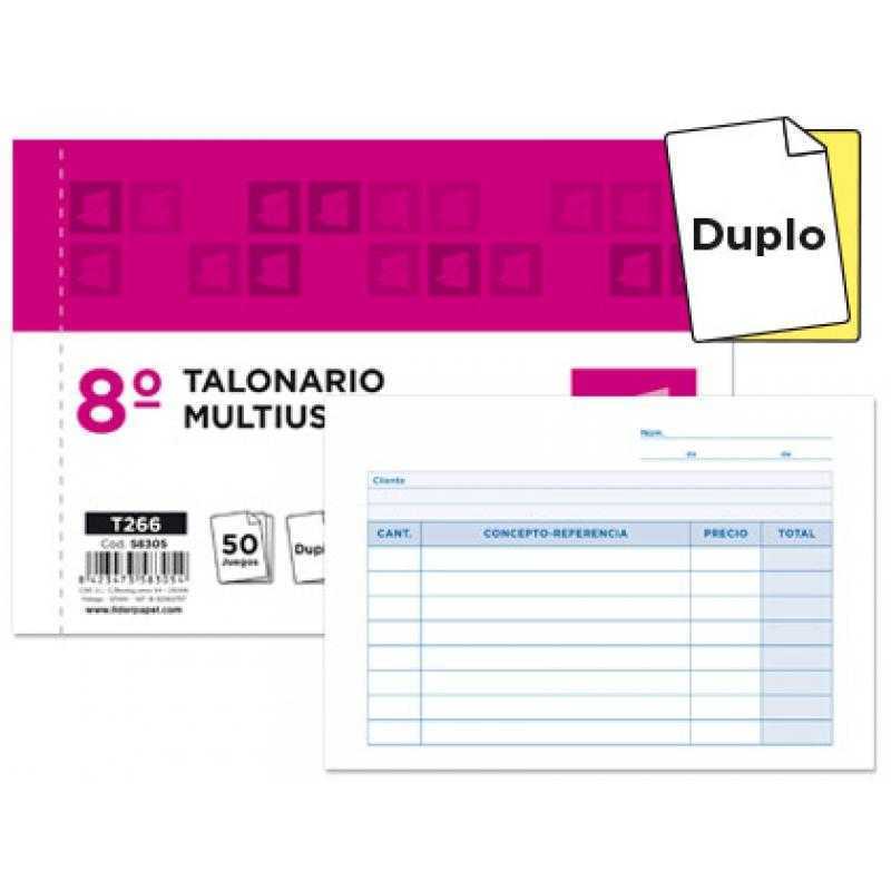 Talonario liderpapel multiusos octavo duplicado apaisado