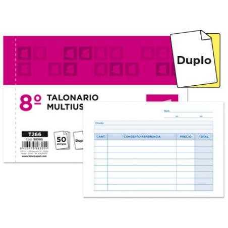 Talonario liderpapel multiusos octavo duplicado apaisado