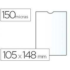 Funda portadocumento q-connect din a6 150 micras pvc transparente con uñero 105x148 mm