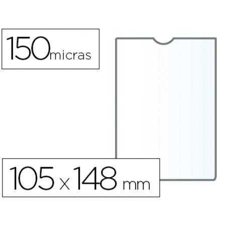 Funda portadocumento q-connect din a6 150 micras pvc transparente con uñero 105x148 mm