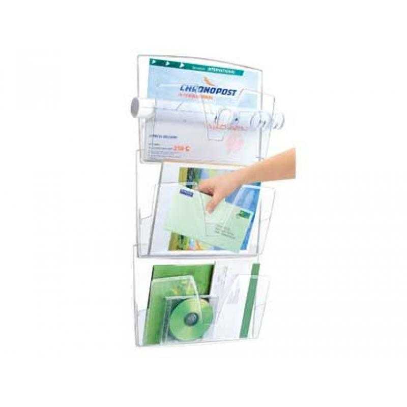 Expositor mural cep de pared 3 bandejas din a4 transparente 361x86x718 mm