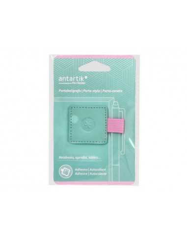 Portaboligrafo autoadhesivo antartik para cuaderno note con elastico hasta 15 mm grosor 80 mm turquesa y rosa