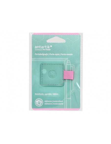 Portaboligrafo autoadhesivo antartik para cuaderno note con elastico hasta 15 mm grosor 80 mm turquesa y rosa