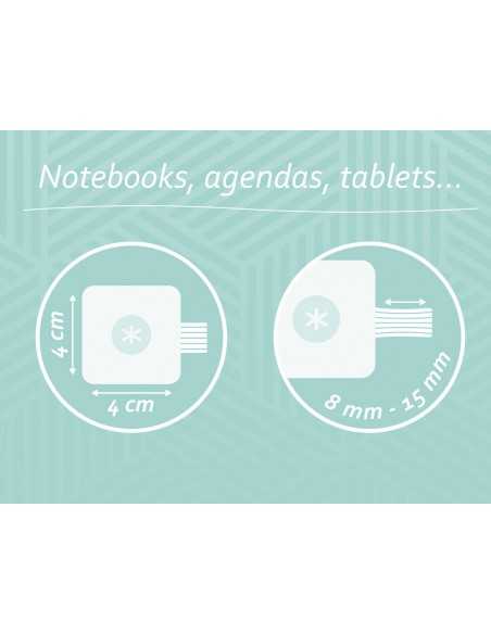 Portaboligrafo autoadhesivo antartik para cuaderno note con elastico hasta 15 mm grosor 80 mm turquesa y rosa