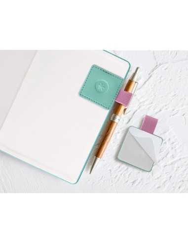 Portaboligrafo autoadhesivo antartik para cuaderno note con elastico hasta 15 mm grosor 80 mm turquesa y rosa