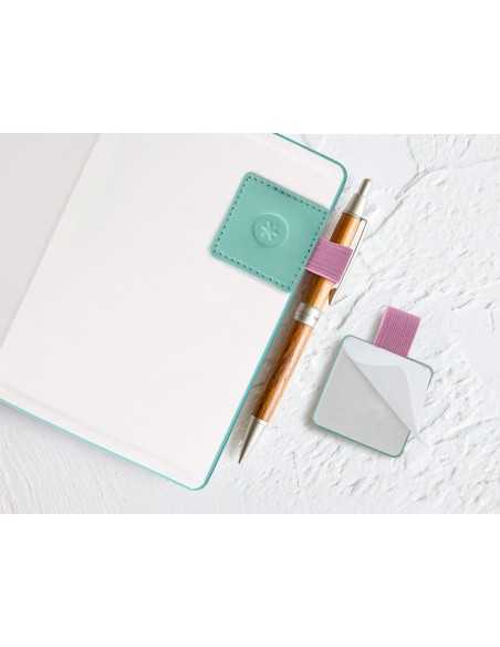 Portaboligrafo autoadhesivo antartik para cuaderno note con elastico hasta 15 mm grosor 80 mm turquesa y rosa