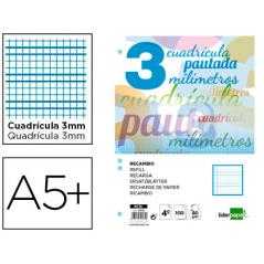Recambio liderpapel cuarto pautaguia 100 hojas 70 g cuadriculado pautado 3 mm con margen 6 taladros