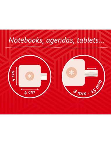 Portaboligrafo autoadhesivo antartik para cuaderno note con elastico hasta 15 mm grosor 80 mm rojo 40x40 mm