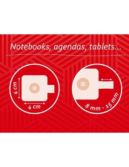Portaboligrafo autoadhesivo antartik para cuaderno note con elastico hasta 15 mm grosor 80 mm rojo 40x40 mm