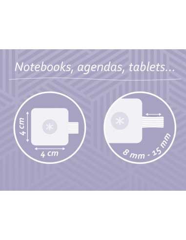 Portaboligrafo autoadhesivo antartik para cuaderno note con elastico hasta 15 mm grosor 80 mm morado y amarillo