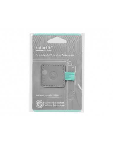 Portaboligrafo autoadhesivo antartik para cuaderno note con elastico hasta 15 mm grosor 80 mm gris y turquesa
