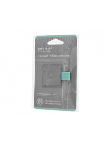 Portaboligrafo autoadhesivo antartik para cuaderno note con elastico hasta 15 mm grosor 80 mm gris y turquesa