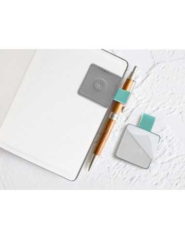 Portaboligrafo autoadhesivo antartik para cuaderno note con elastico hasta 15 mm grosor 80 mm gris y turquesa