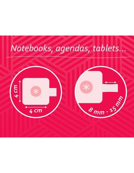 Portaboligrafo autoadhesivo antartik para cuaderno note con elastico hasta 15 mm grosor 80 mm fucsia 40x40 mm