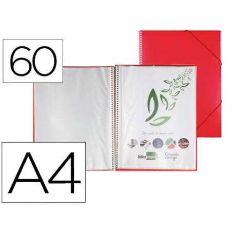 Carpeta liderpapel escaparate con espiral 60 fundas polipropileno din a4 rojo